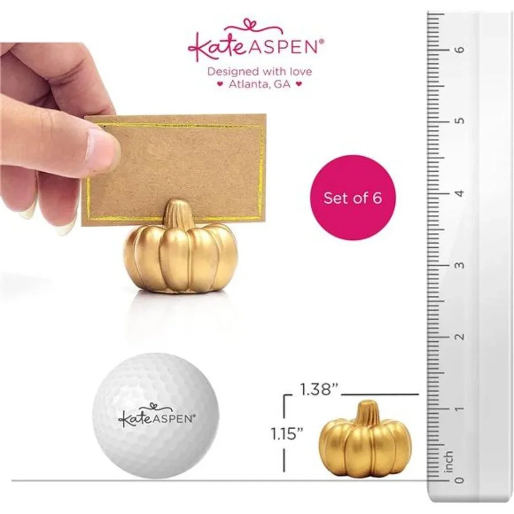 Fall Decor Mini Gold Pumpkin Card Holder -Set of 6, Thanksgiving- Wedding Decor